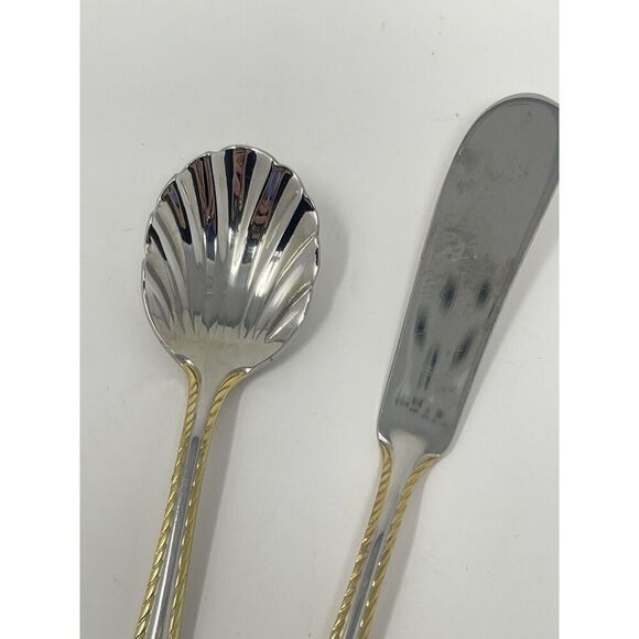 Oneida GOLDEN BELMONT Stainless Rope Edge Gold Butter Spreader Sugar Shell Spoon - Picture 3 of 7
